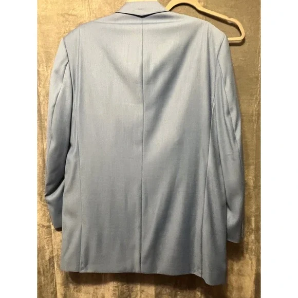 Stacy Adams 44L Sky Blue Suit Super 100's 2 Piece Modern Wide Lapel Jacket